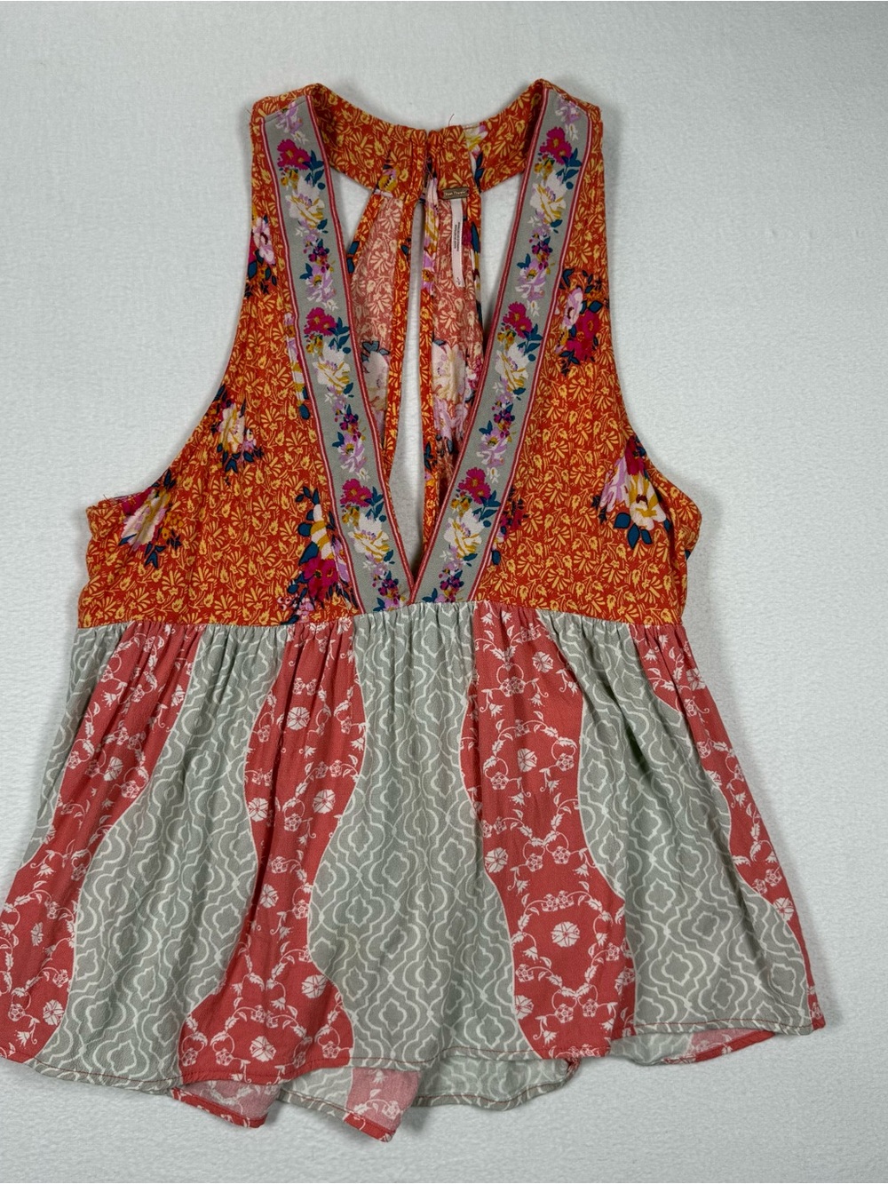 Free people babydoll Boho Floral Mixed-Print Sleeveless Top orange